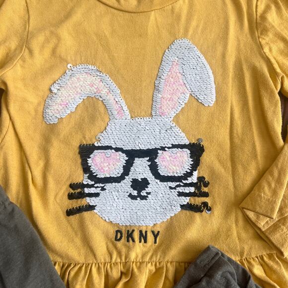 DKNY 4 Children's Long Sleeve Outfit Reverse Sequin Bunny Fall Cozy - Picture 2 of 7